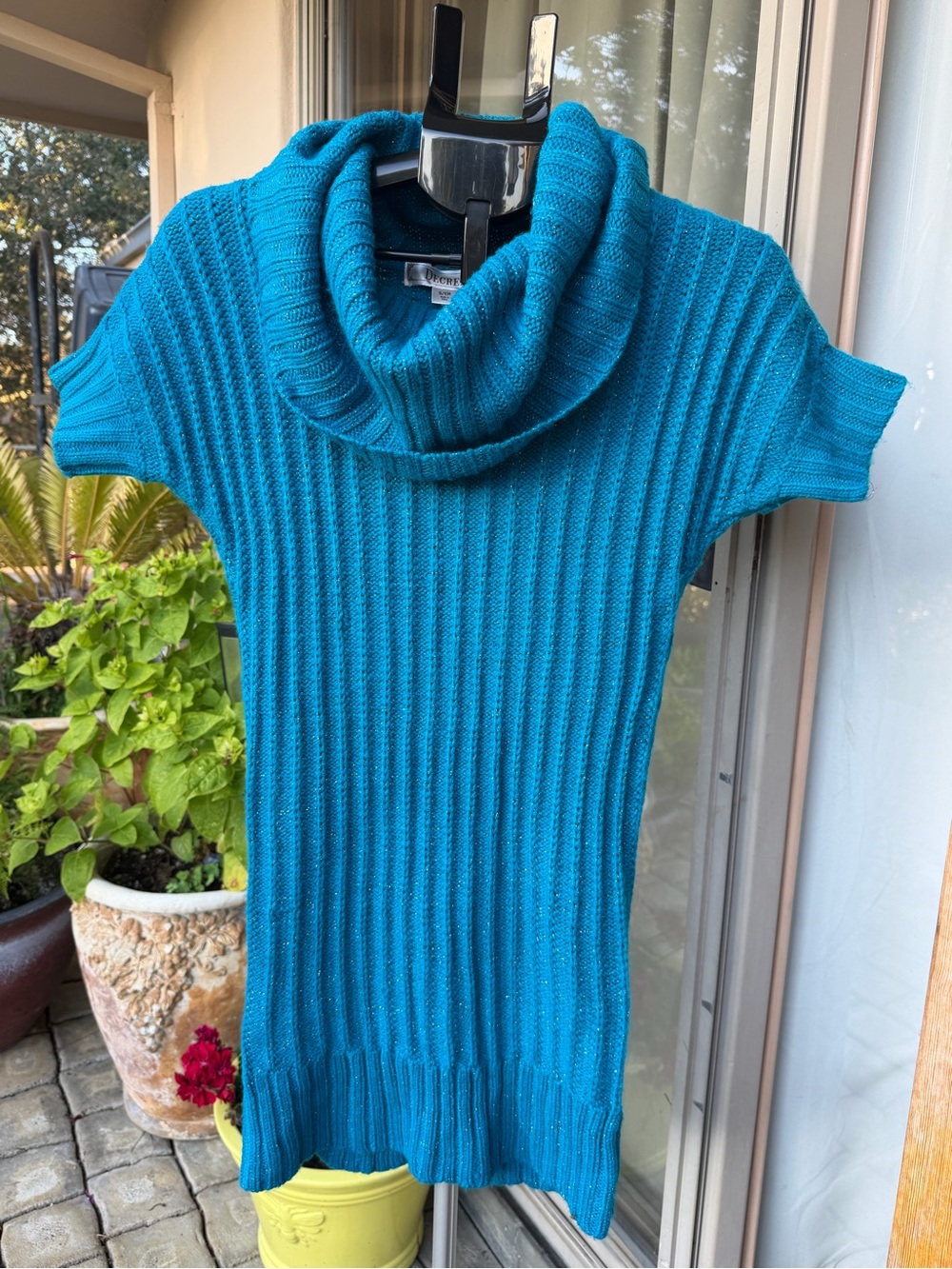 NWT Decree Turquoise Ribbed Cowl Neck Short-Sleeve Sweater dress